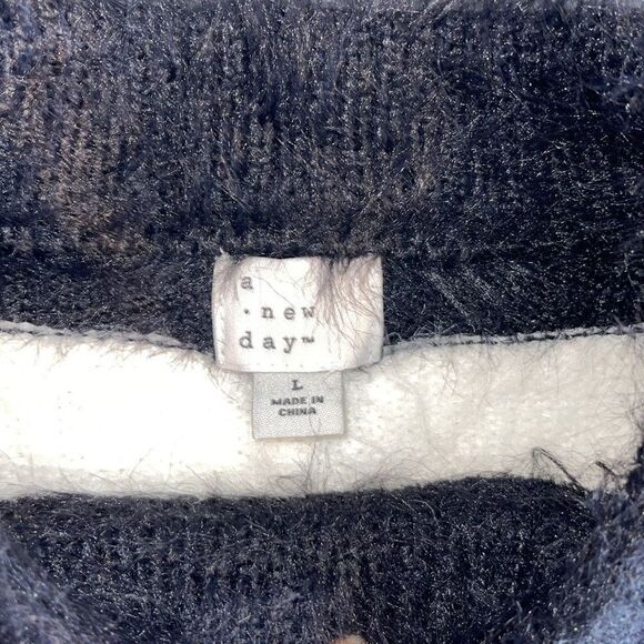 A New Day Womens Pullover Sweater Long Sleeve Nylon Acrylic Black White Large - Picture 5 of 8